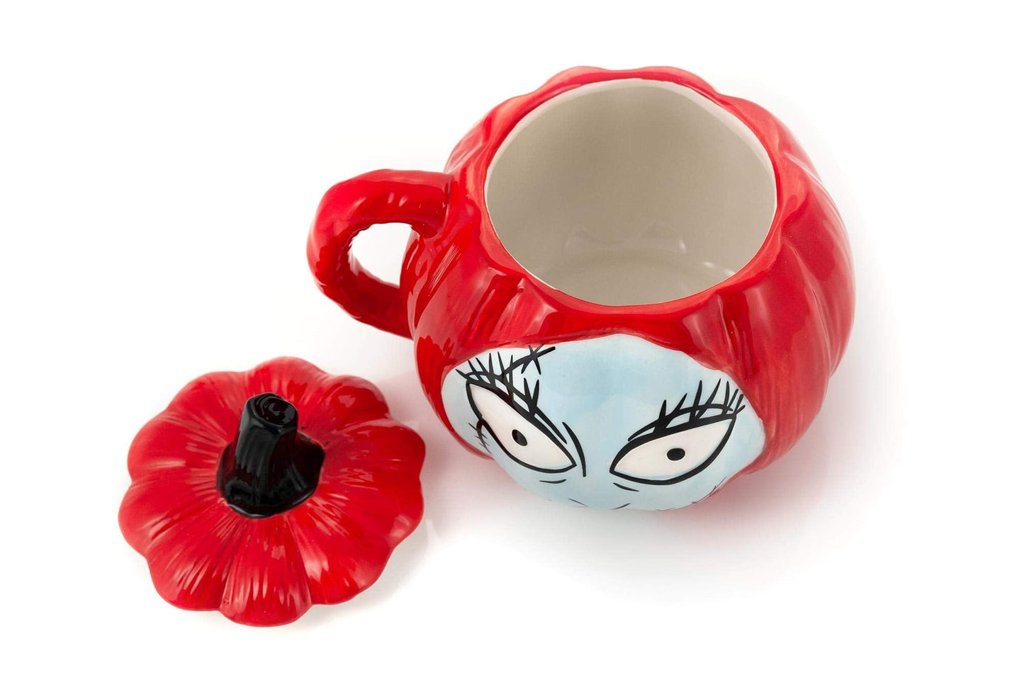 Nightmare Before Christmas Sally Pumpkin-Shaped Sculpted 26 Oz Ceramic Mug With Lid & Handle - Fun Novelty Gift Idea Inspired by Tim Burton’s Creepy Stop-Motion Animated Musical Fantasy Film