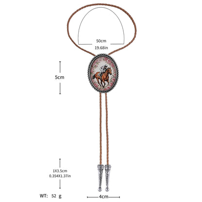 Jeilwiy Bolo Tie for Men Silver Equestrian Horse Racing Western Necktie Brown Leather Cowboy Bolero Tie for Jockeys and Horse Lovers