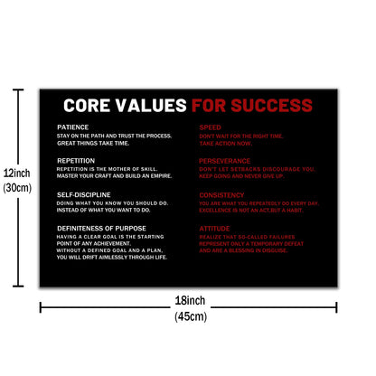 Core Values for Success Motivational Canvas Wall Art Inspirational Office Artwork for Bedroom Entrepreneur Quotes Poster Print for Home Gym Wall Decoration Ready to Hang [18''Wx12''H]