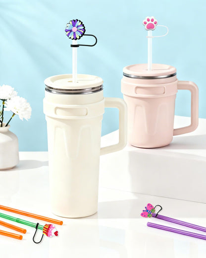 Cute Straw Toppers, 30 60 Pcs Lovely Cute Cover Cap, 10mm Silicone Straws Covers Cap Compatible for Stanley Cup, Funny Reusable Straws Toppers for Tumbler Cup Accessories Gifts (30)