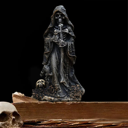 MBVBN Halloween Skeleton Statue - Gothic Decor with Skull Resin Art Sculpture, Cross Cloak Skeleton for Table Decor