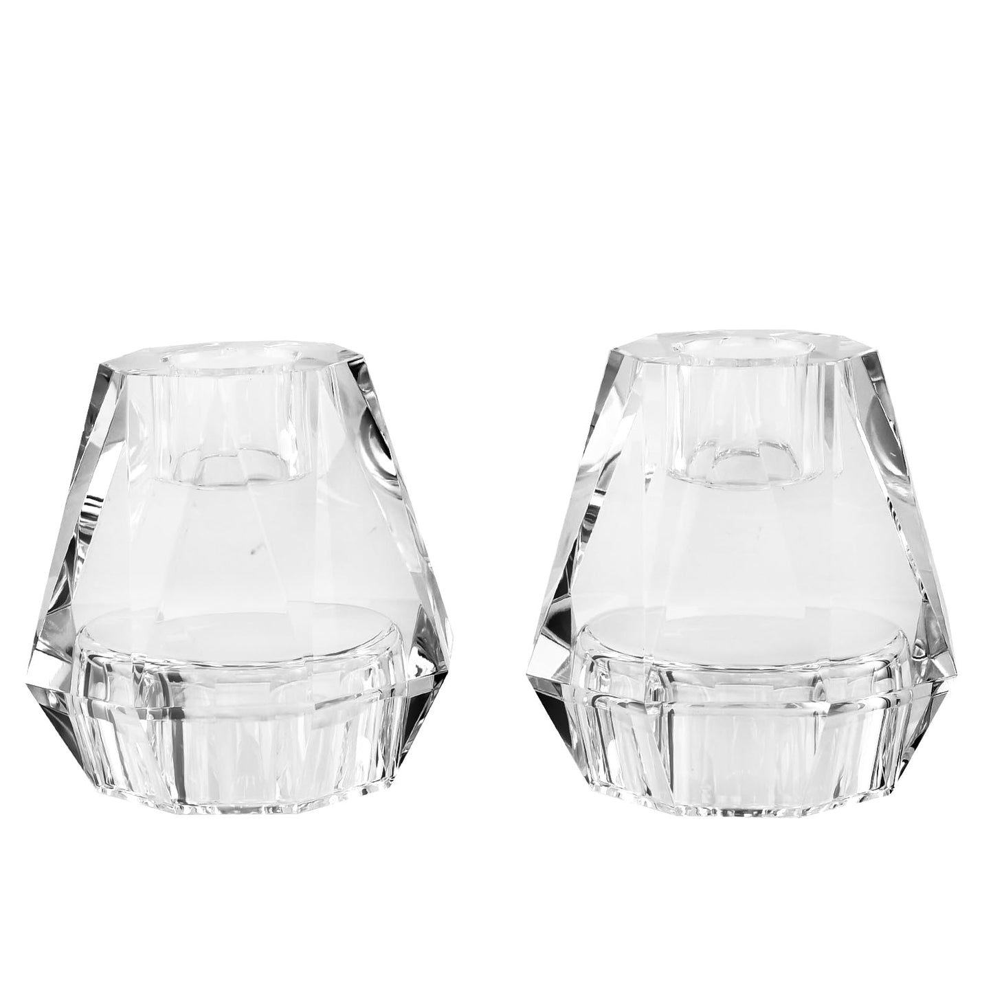 Marvala Crystal Candle Holders Pack of 2, Reversible Clear Tealight or Taper Candlesticks, Table Centerpiece Home Decor for Wedding, Dining, Party, Luxury Gift Set (Transparent)