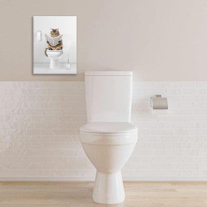 Cat Wall Art Funny Cat Bathtub Bathroom Pictures Wall Decor Canvas Prints Framed Artwork Paintings Office Home Decorations For Bathroom Bedroom Living Room 12"x16"