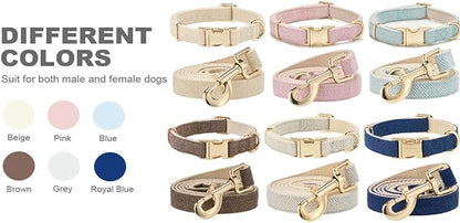 Soft Dog Collar and Leash Set Adjustable Woven Tweed Dog Collars with Metal Buckle and Lead for Small Medium Large Dogs,Royal Blue