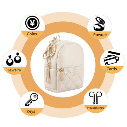 Bremorou Mini Backpack Coin Purse Keychain Cute Cosmetic Bag for Women PU Leather Makeup Bag Key Pocket Lipstick Bags Card Holder Data Cable Organizer Zipper Pouch Tiny Backpack Keychain Holder Beige
