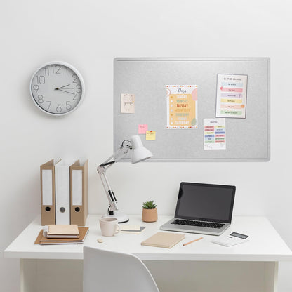 Lightomorrow Bulletin Board, 36 x 24 Inches Felt Pin Board, Cork Alternative for Wall, 3' x 2' Foldable Self-Adhesive Vision Board with 20 Pushpins - Light Gray