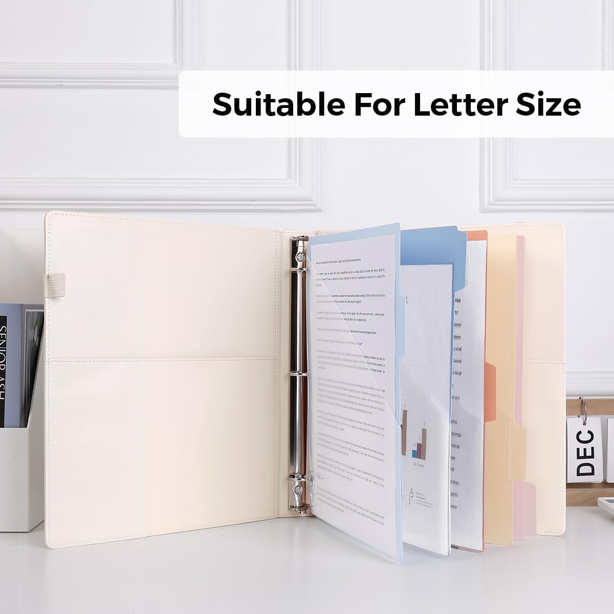 SKYDUE 3 Ring Binder with Clipboard,1 Inch Binder, 13.2" × 10.2" PU Clipboard Binder with Notepad & 5 Dividers with 5 Pockets, Labels, Clipboard Folder Great for School Office(Fit Letter Sized Paper)