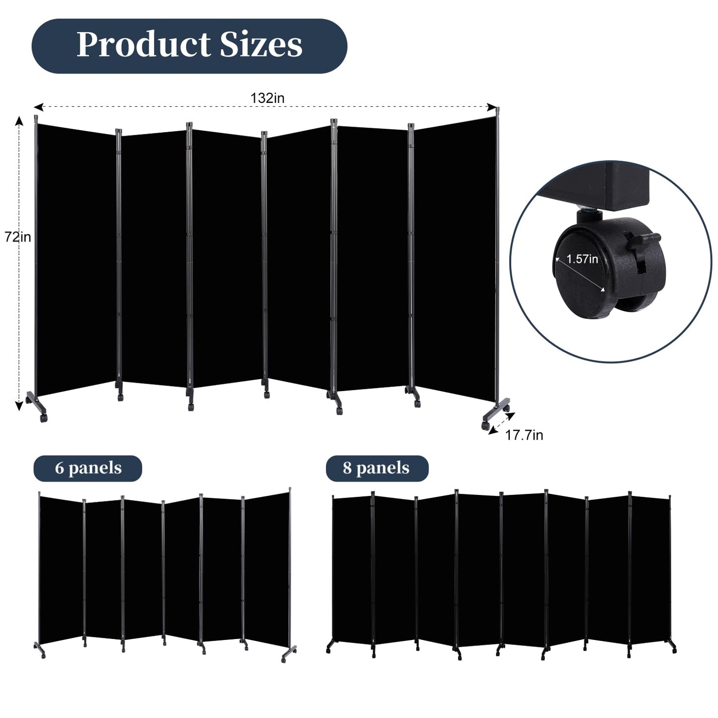 Room Divider 6 Panel-132''Wide Folding Privacy Screen,Large Partition Wall