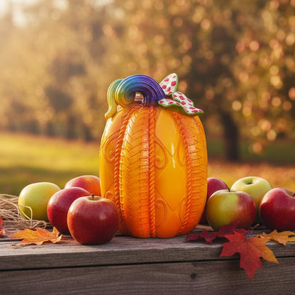 SEAKINGDOM YHH Premium Handmade Pumpkin Statue - 7 Inch Fall Harvest Decor, Resin Sculpture for Thanksgiving Centerpiece, Halloween Tabletop, Mantel & Bookshelf Display (Yellow)