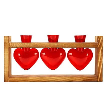 Generic Heart Shaped Propagation Station, 3 Glass Vases Plant Terrarium Kit with Wooden Stand for Hydroponic Plants Home Office Decor Present for Women