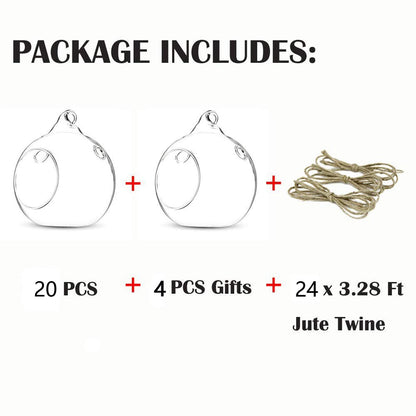 24 Pcs 3.15"/ 8cm Hanging Glass Tealight Holder Globe, Package Improved Plant Terrariums Glass Orbs Air Plants Tea Light Candle Holders, Home Decor Indoor Outdoor Garden (With 2 Holes, 20 Pcs + 4 Pcs)