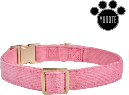 Soft Cotton Dog Collar with Metal Buckle Adjustable Heavy Duty Comfy Corduroy Collars for Small Medium Large Dogs,Rosy Pink,Small