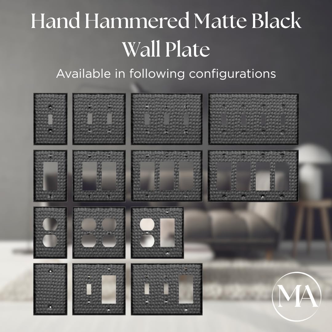 Monarch Abode Toggle Light Switch Cover Plate – 3-Gang Matte Black Outlet Covers, Hand Hammered Decorative Outlet Cover Wall Plates, Light Switch Plate Covers for Electric Outlets, Pack of 1
