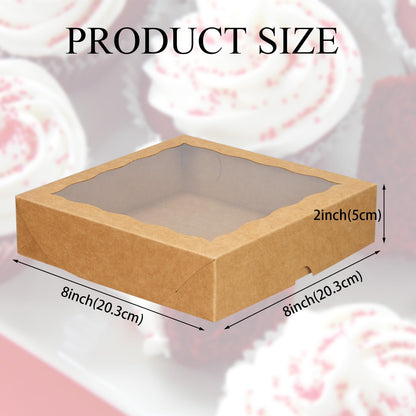 TEMLQPACK 15pcs 8x8x2 Inch Brown Bakery Boxes with Window - Christmas Cookies/Cakesicle Storage