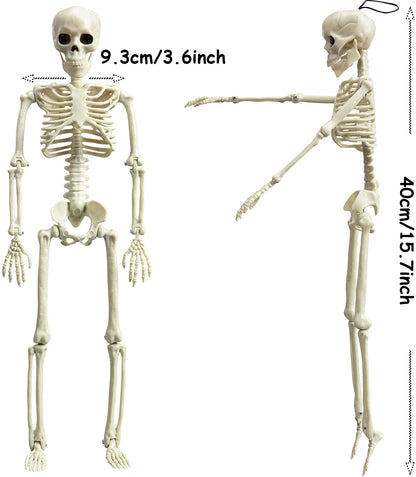 Tvoip 2 Packs Halloween Skeletons, Halloween Hanging Skeleton Decoration 16” Posable Skeleton Halloween Decoration Full Body Posable Joints Skeletons Halloween Decorations Outdoor Indoor