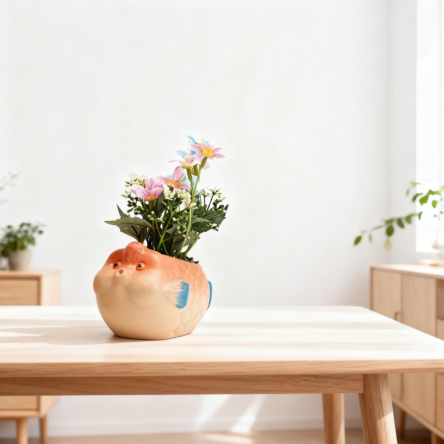 SYASDZHO Fish Ceramic Planters Cute Plant Pots Animal Shaped Small Flower Pots with Drain Hole Succulent Pot Ceramic Planter for Home Garden Office Desktop Decoration - Plants Not Included (Fish)