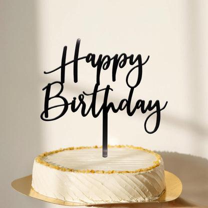 CC TOWN Happy Birthday Cake Topper, Black Acrylic Durable Versatile Cake Topper, Birthday Supplies Decorations (Black)