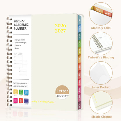 Planner 2026-2027, Weekly and Monthly Academic Planner, July 2026 - June 2027, Hardcover Calendar Agenda Book for School Year Planning, School Supplies for Teacher and Student, Letter Size(8.5'' x 11'')
