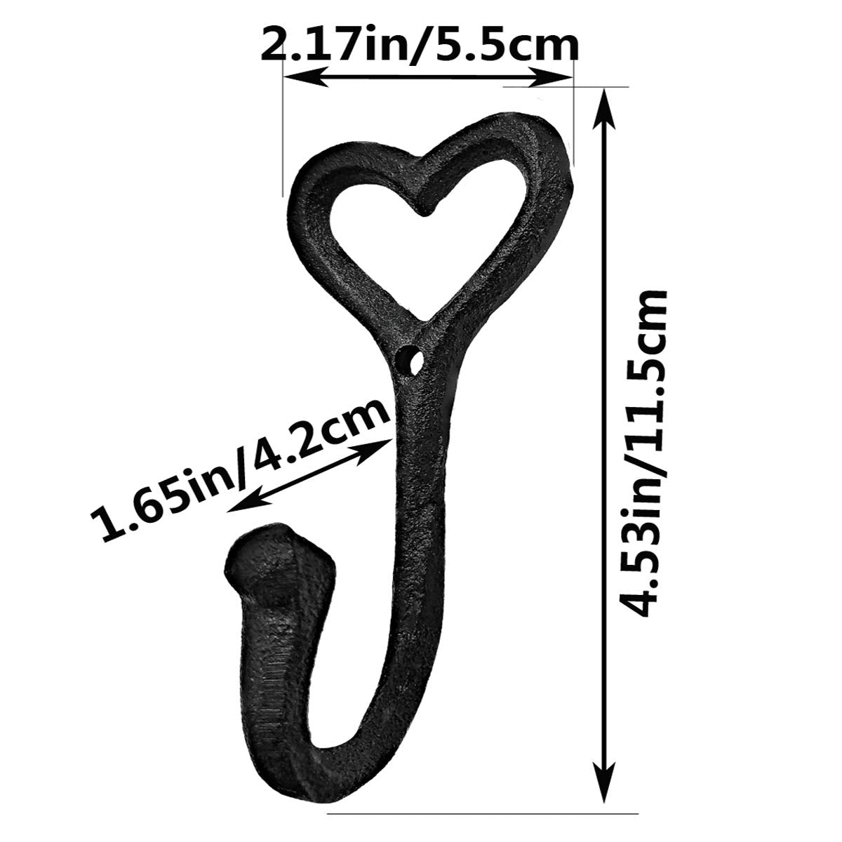 ZEYU Heavy Duty Coat Hooks, 4pcs Cast Iron Love Heart Shape Wall Hooks for Hanging Coats, Black No Rust Hooks for Scarf, Bag, Towel, Key, Cap, Cup, Hat