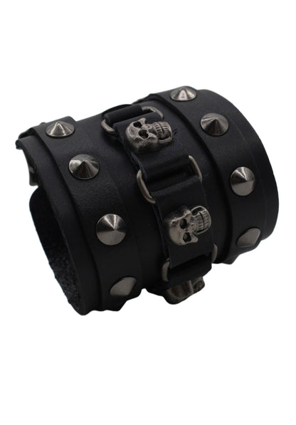 Scddboy Men's Wide Cuff Wristband,Punk Rock Biker Wide Gothic Leather Bracelet