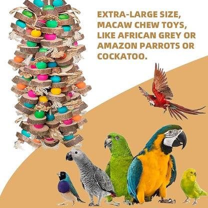Extra Large Bird Parrot Toys- 19.7 inch Multicolored Natural Wooden Block Parrot Chewing Toy Suggested for Macaws cokatoos, African Grey and a Variety of Amazon Parrots. (Large Size)