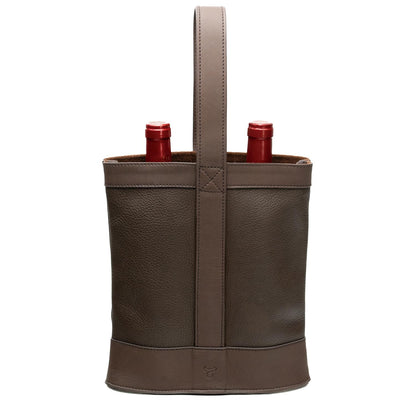 WESLEATH Double Wine Carrier Bag – Leather Wine Tote for Two Bottles with Handles & Metal Buckle – Protective Carrier for Picnic, Wine Champagne Gift Bag (Moka)