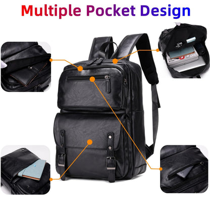 ORILOOSEN PU Casual Backpack，Men Women casual Leather laptop backpack，Daily commuter leather backpack，work bag (Brown)