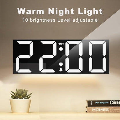 JALL 22" Large Digital Wall Clock, Big LED Number Dispaly, DST, Night Light for Classroom, Living Room, Bedroom, Mounted, Birthday Xmas Gift for Senior, Mem Womem Mom Dad, White
