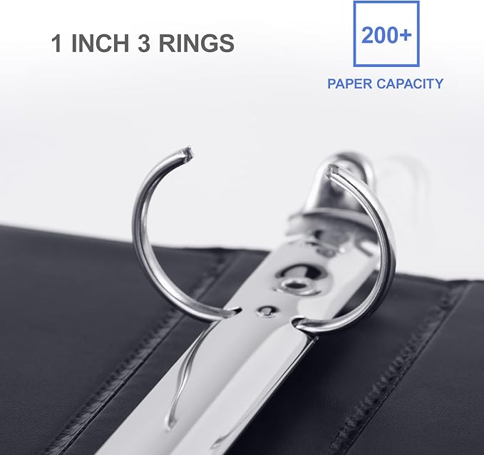 3 Ring Binder 1 Inch, ViVin Sturdy 1"-Round Ring Binder with 2 Interior Pockets, Clear View Cover, PVC-Free, Fits 200 Sheets of 8.5'' x 11'' Paper, Office Home School (6 Pack, Black)