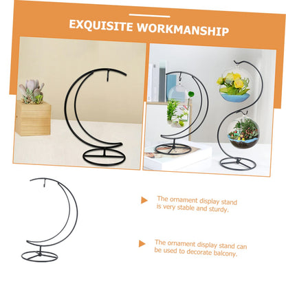 Zerodeko Moon Shaped Iron Ornament Display Stand with Hanging Glass Globe Holder Creative Plant and Terrarium Hanger for Balcony Home Office Decoration Suitable for Air Plants and Flower
