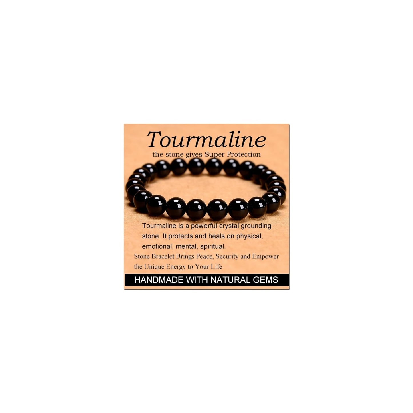 CHELYQST Black Tourmaline Bracelet - Stone of Super Protection,Stretch Natural Stone Crystal Beads Jewelry Gifts for Women Men Unisex Adult,8mm