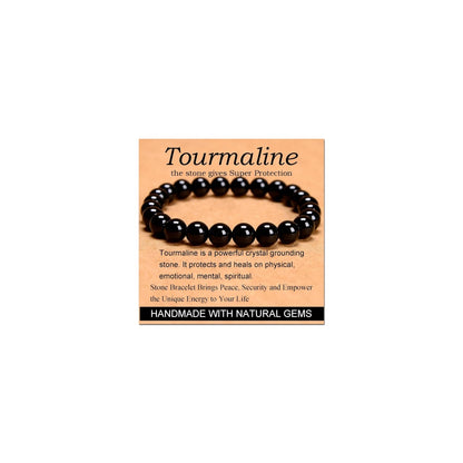 CHELYQST Black Tourmaline Bracelet - Stone of Super Protection,Stretch Natural Stone Crystal Beads Jewelry Gifts for Women Men Unisex Adult,8mm