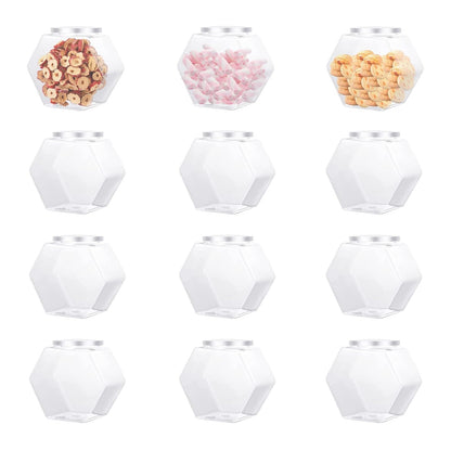 Merkaunis 12 Pcs Hexagon Plastic Jars 30oz Clear Candy Jar Plastic Cookie Jars with Airtight Lids Wide Mouth Reusable Containers Bulk Coffee Candy Display for Dog Treat Gifts Buffet Laundry Pod