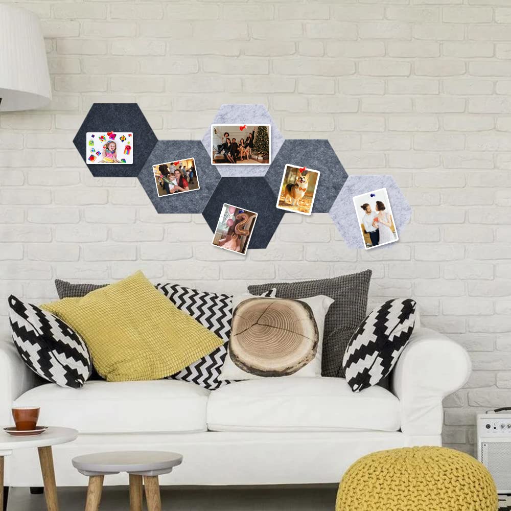 Vuzvuv 6 Pcs Hexagon Bulletin Board with 50 Pushpins & Sticky Note Adhesive Cork Board for Wall，Felt Pin Board for School，Office Decor（Gray）