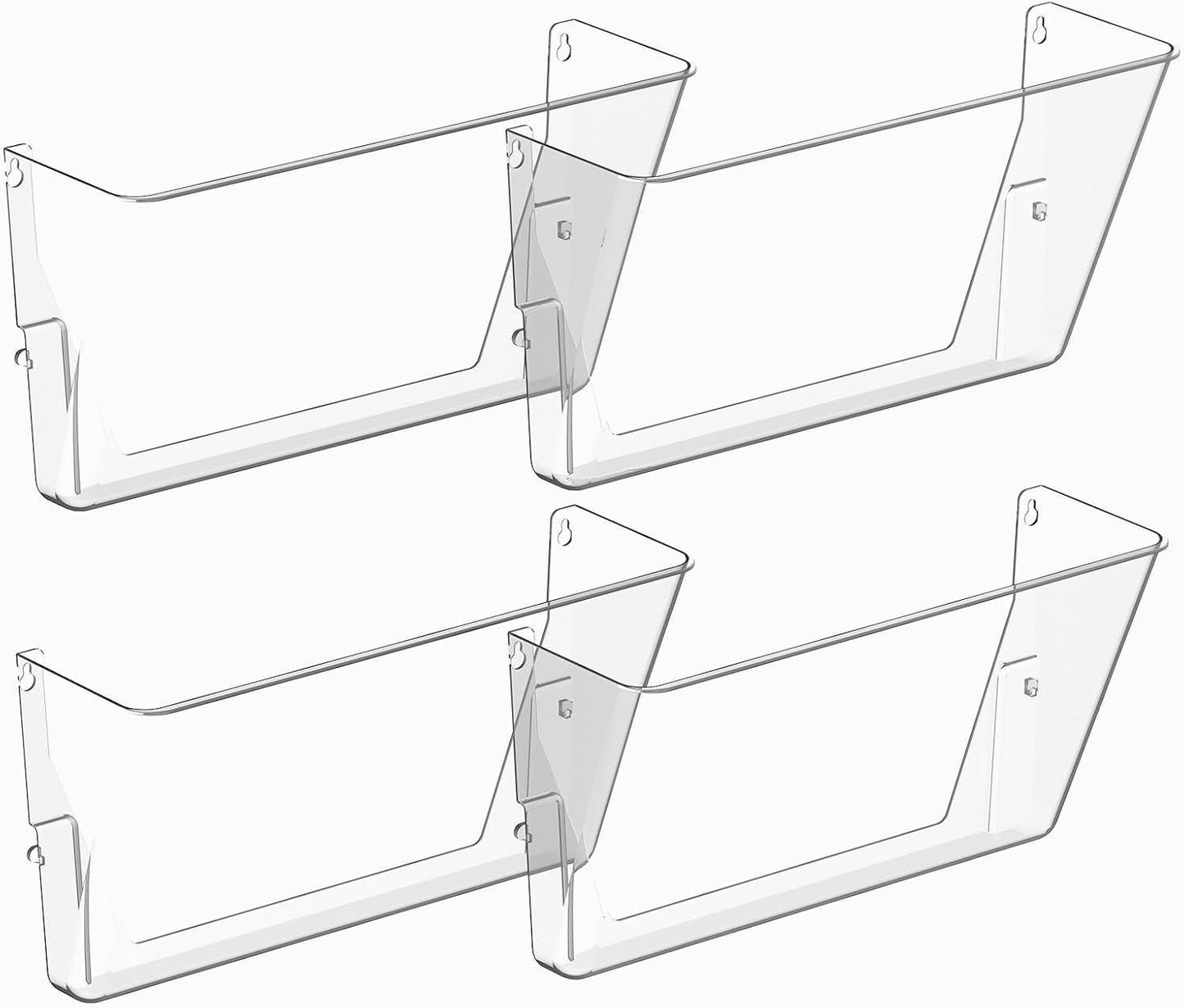 4 Pack Clear Acrylic Single Pocket, Plastic Hanging Wall Mount File Holder for Office Home, Clear