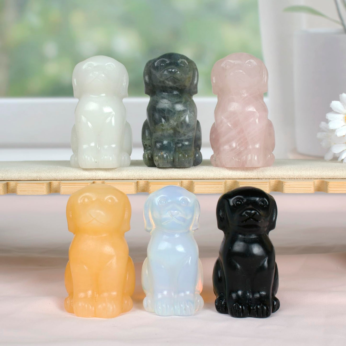 Ytbeoxk Hand-Carved Natural Obsidian Dog Crystal Dog Sculpture for Spiritual Healing Energy Stone Feng Shui Wealth Protection Figurine HomeOffice Desk Decor Unique Gift for Pet Lovers Birthday.