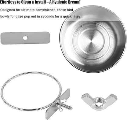 Parrot Feeding Cups Stainless Steel Bird Cage Feeder & Water Bowl - Chew-Proof Food Bowls with Clamp Holder for Parrot, Cockatiel, Conure, Budgie, Macaw, and Small Animals (S-1Pc)