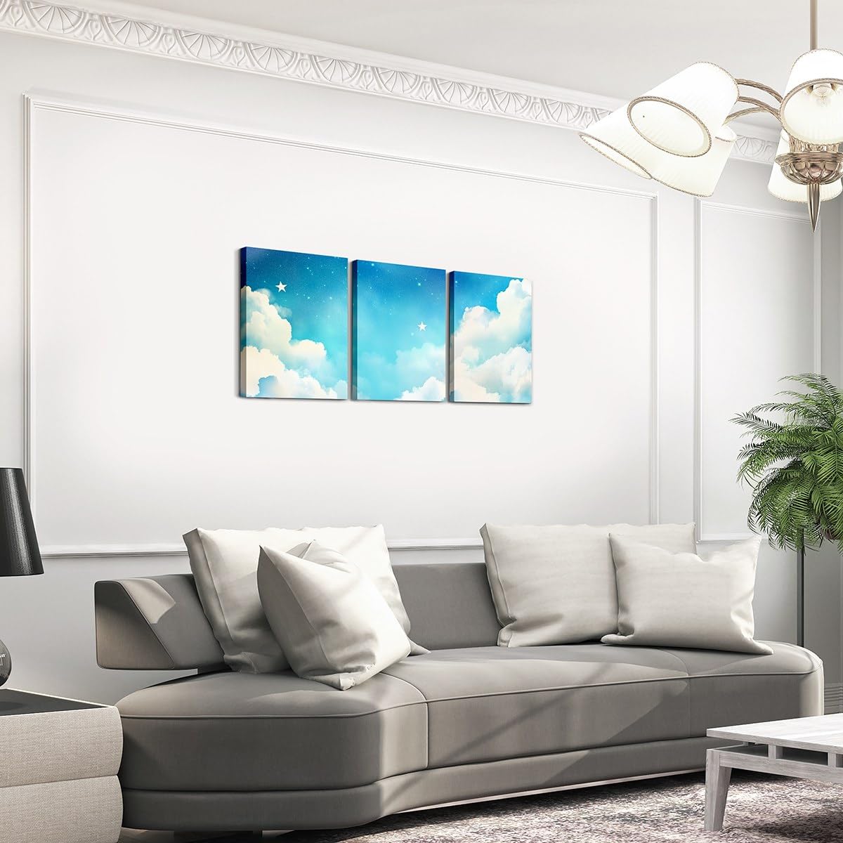 Feelyou Blue Galaxy 3 Piece Canvas Wall Art for Living Room Bedroom Starry Sky Wall Art for Home Decor Dreamy Nebula Office Decor Artwork Blue White Picture Painting Posters