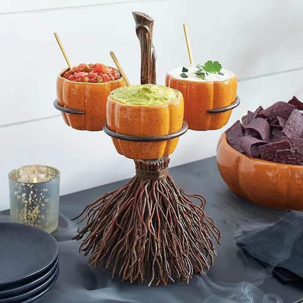 Halloween Pumpkin Snack Bowl Stand, Halloween Broomstick Snack Bowl Stand, Pumpkin Snack Tray, Detachable Candy Holder Bowl Halloween Party Favor Supplies for Serving Snacks,