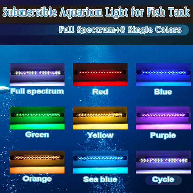 Submersible Aquarium Light for Fish Tank,24/7 Mode Full Spectrum LED Fish Tank Light with Air Bubble Hole RGB Color Changing Brightness Timer Adjustable,27.5inch 18W Fish Light