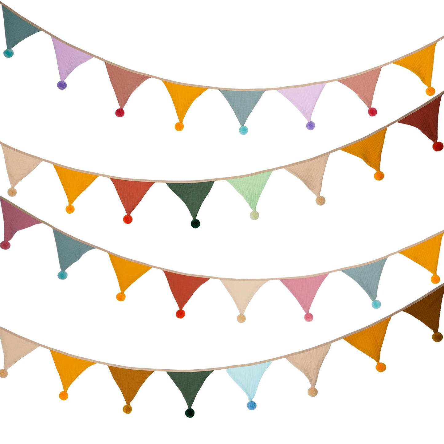 Fabric Bunting Banner, 2 Pack Handmade Neutral String Banner with Felt Ball Each 8.5 ft 10 Flags Nursery Wall Hanging Wedding Birthday Home Baby Shower Party Decoration Bunting (Orange 2 Pack)