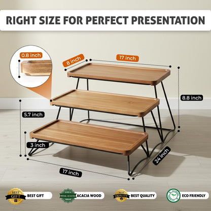 Oaklyn Rust Proof 3 Tier Wooden Cupcake Stand of Acacia Wood | Eco Friendly Tiered Tray Stand with Wooden Serving Trays & Platters for Party, Decor & Birthdays | 3 Tier Serving Tray Dessert Stands