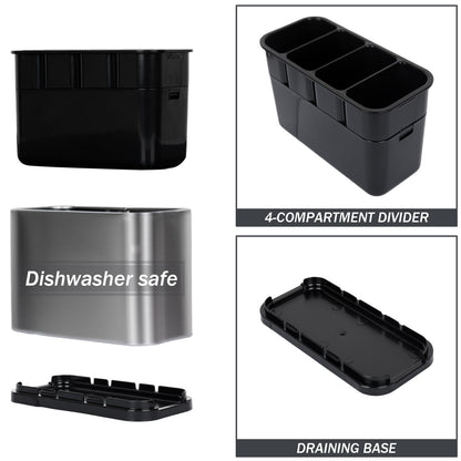 Haiyouneer Silverware Caddy Cutlery Organizer for Countertop Silverware Holder for Fork Knife Spoon Flatware Organizer 4 Compartments Cutlery Holder