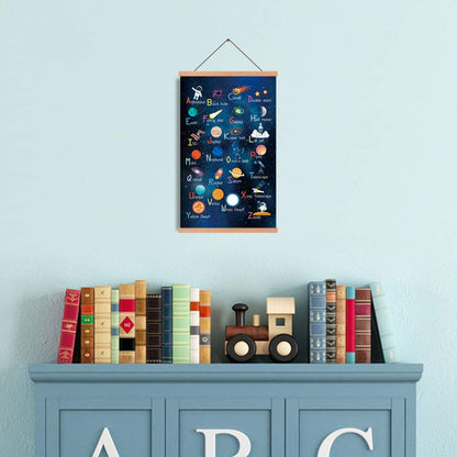KAIRNE Framed ABC Alphabet Space Poster(28X45CM) Wall Art for Kids Room Nursery Classroom Decor