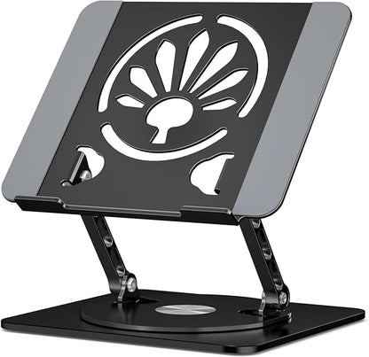 Axbima Adjustable Laptop Stand for Desk-360° Rotating Base Aluminum Laptop Riser,Ergonomic Computer Stand for Office Home MacBook Pro/Air Dell HP up to 16'',Black