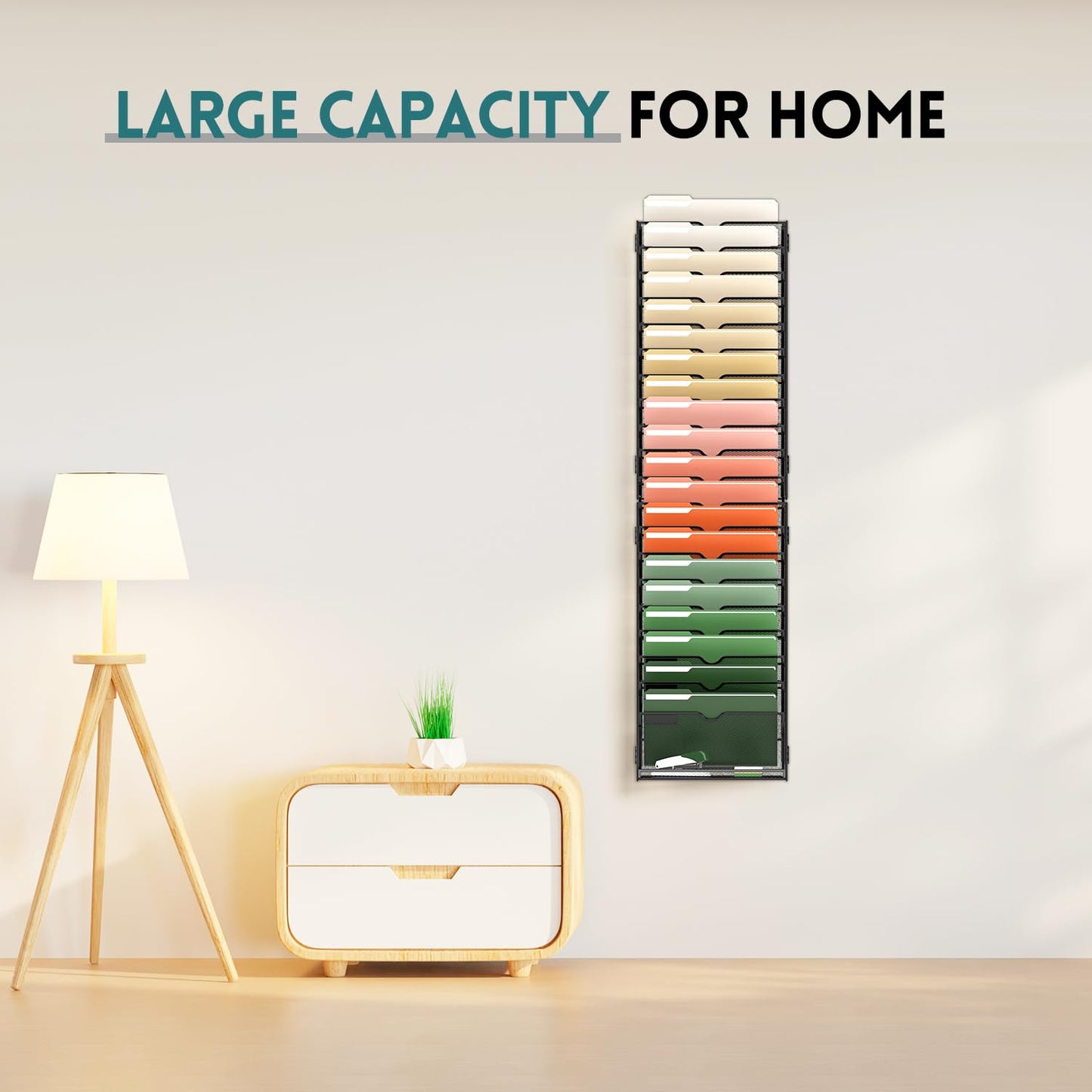 SUPEASY 21 Tier Wall File Organizer, Hanging Wall Mounted Mail Organizer with Label Slots, Metal Mesh File Holder Magazine Rack for Office, Home, School or Classroom, Black