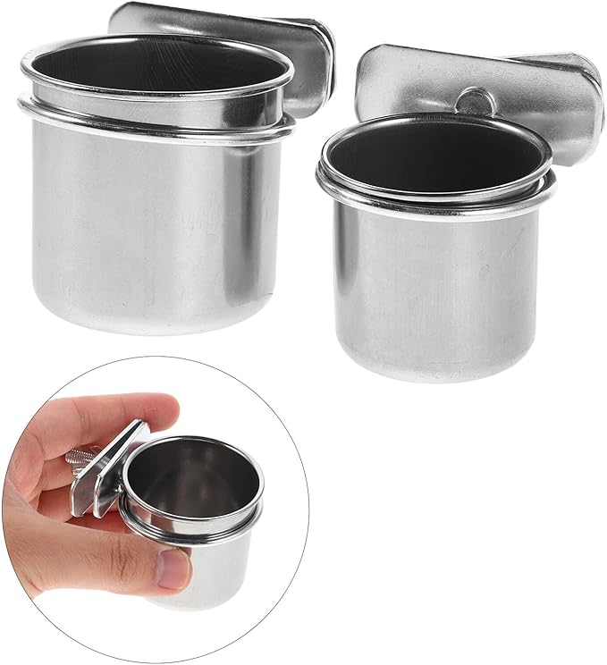 Stainless Steel Parrot Feeding Bowls with Clamp Holder, Cage Hanging Coop Cups 4.4cm 5.5cm for Budgie Cockatiel Bird Cage Accessories