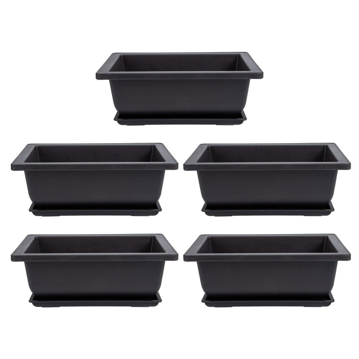 GANAZONO 5Pcs Plastic Bonsai Planters with Drainage Trays 6.49X4.72X2.36In Small Rectangular Flower Pots for Indoor Succulent Plant Growing and Gardening