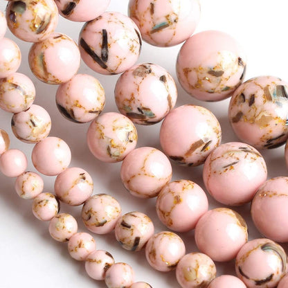 Yochus 45pcs Pink Shell Turquoise Beads，8mm Natural Stone Round Loose Beads for Jewelry Making Earring Necklace DIY Crafts