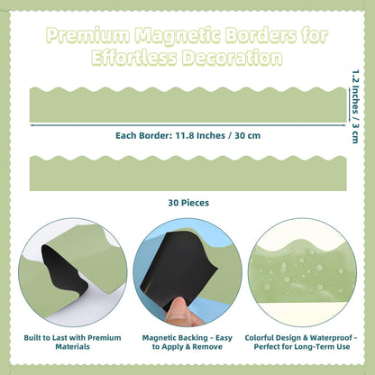 30 Pcs Magnetic Borders for Classroom Whiteboard - Light Green Magnetic Bulletin Board Border Set - Scalloped Chalkboard Border Strips for Teachers, Parents, DIY Home,School & Office Decoration